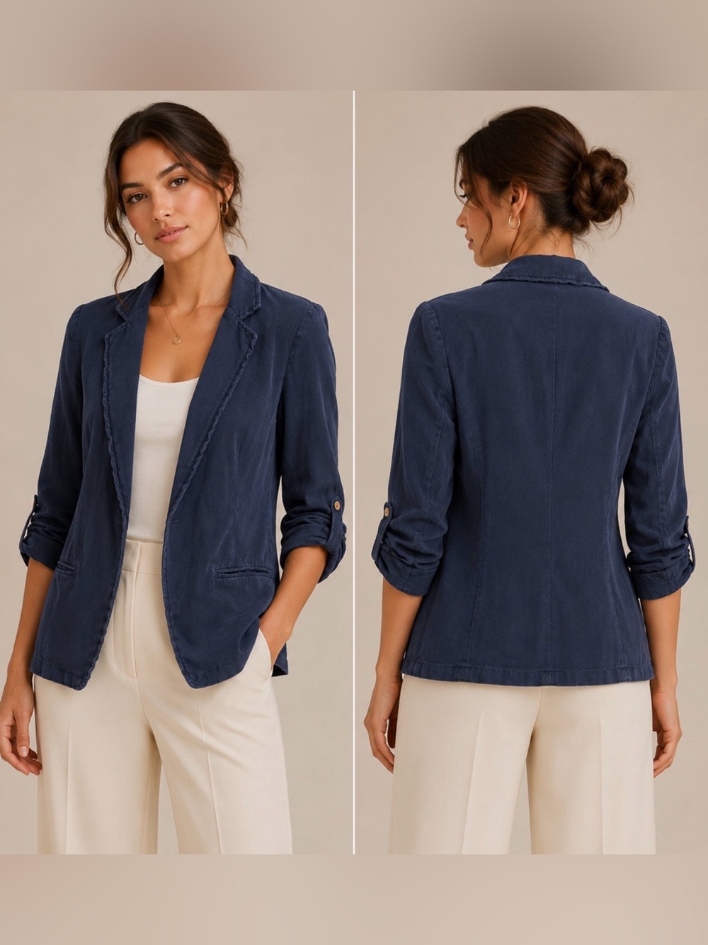 Zara Navy Blue Lightweight Button-Trim Jacket